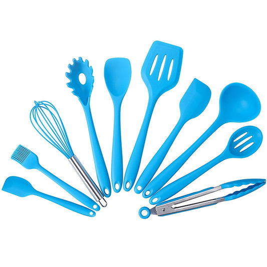 kn7050 10 in 1 Silicone Kitchen Tool Set, Blue, Red, Black, Green