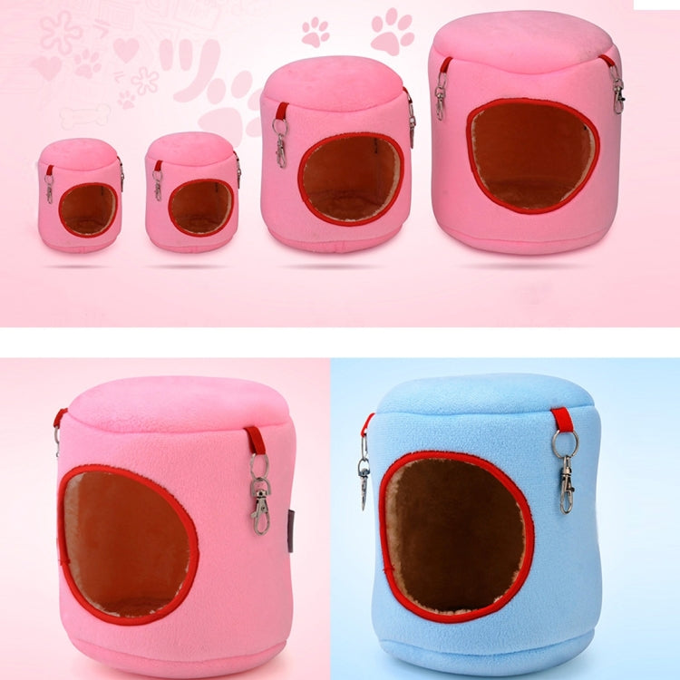 Hanging cylinder pet house set with pink and blue flannel nests in four sizes