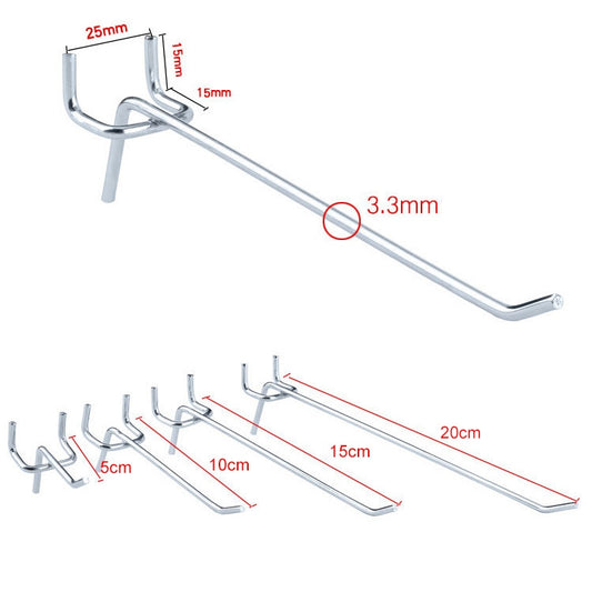 10pcs Supermarket Clothing Shop Pegboard Slat Wall Hook Shelf Hole Plate, Hole Pitch: 2.5cm, Length: 10cm, Wire Diameter: 3.3mm, Length: 10cm