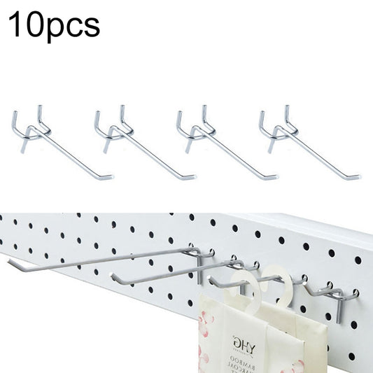 10pcs Supermarket Clothing Shop Pegboard Slat Wall Hook Shelf Hole Plate, Hole Pitch: 2.5cm, Length: 10cm, Wire Diameter: 3.3mm, Length: 10cm