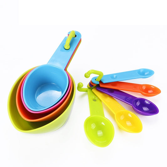 kn7600 9 in 1 Colorful Pointed Plastic Measuring Spoon Measuring Cup Baking Tool Set, 9 Pieces Set