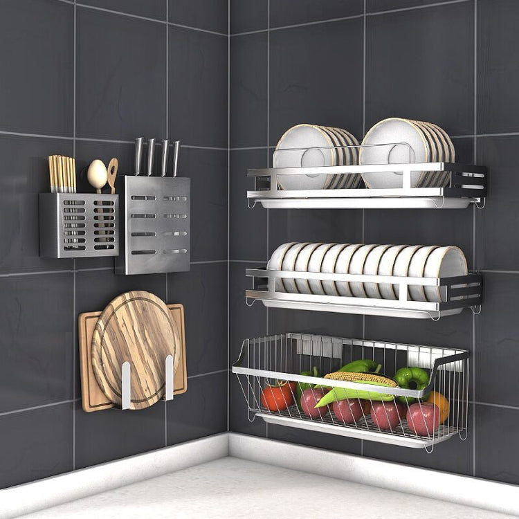 Stainless steel wall-mounted knife holder rack with utensil slots and bar arms