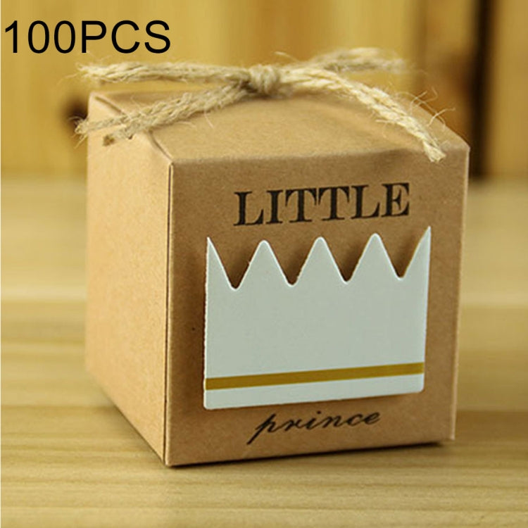 Kraft favor box with rope handle, prince crown graphic and 'LITTLE prince'.