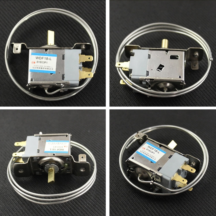 Refrigerator thermostat temperature controller shown from multiple angles with wire harness