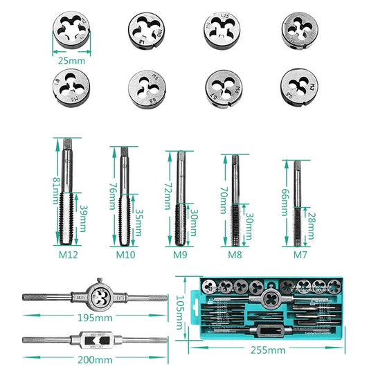 20 PCS Multi-specification Tap and Die Combination Set Hand Metric Wire Tapping Wrench Winch, 20 PCS