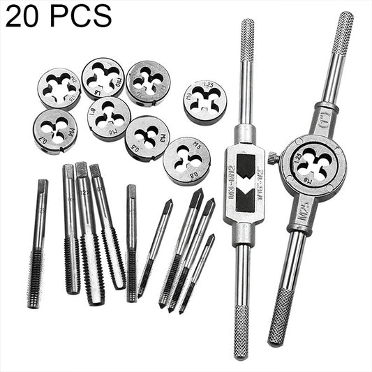 20 PCS Multi-specification Tap and Die Combination Set Hand Metric Wire Tapping Wrench Winch, 20 PCS