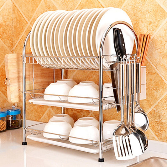Multi-function Kitchen Stainless Steel Three Layers Arch Shape Rack Hanging Bowl Dish Holder, Three Layers Arch Shape
