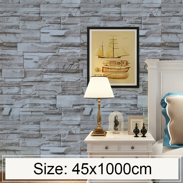 3D stone brick wallpaper sticker roll, light gray stacked brick texture; size 45x1000cm