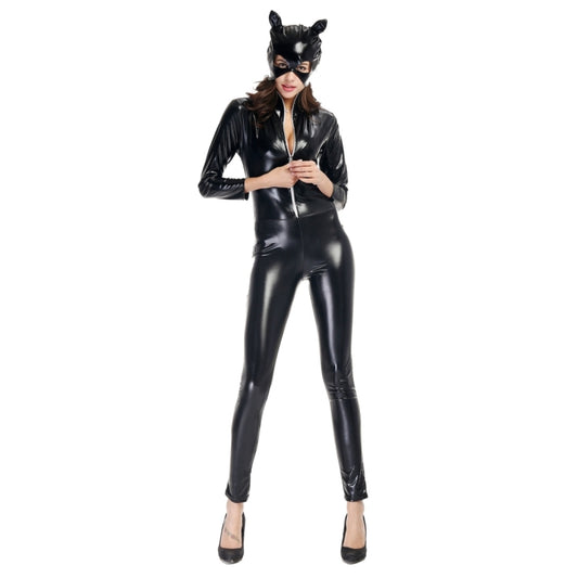 Halloween Costume Patent Leather Cat Girl Neutral Sexy Motorcycle Clothing Stage Performance Cosplay Clothing, Size:XL, Bust: 90-94m, Waistline:76-80cm, Clothes Long:143cm, Size: XL Adult