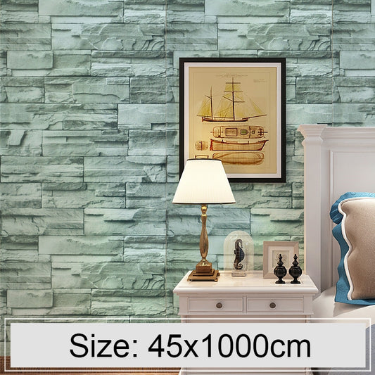 Green Brick Creative 3D Stone Brick Decoration Wallpaper Stickers Bedroom Living Room Wall Waterproof Wallpaper Roll, Size: 45 x 1000cm, Green brick