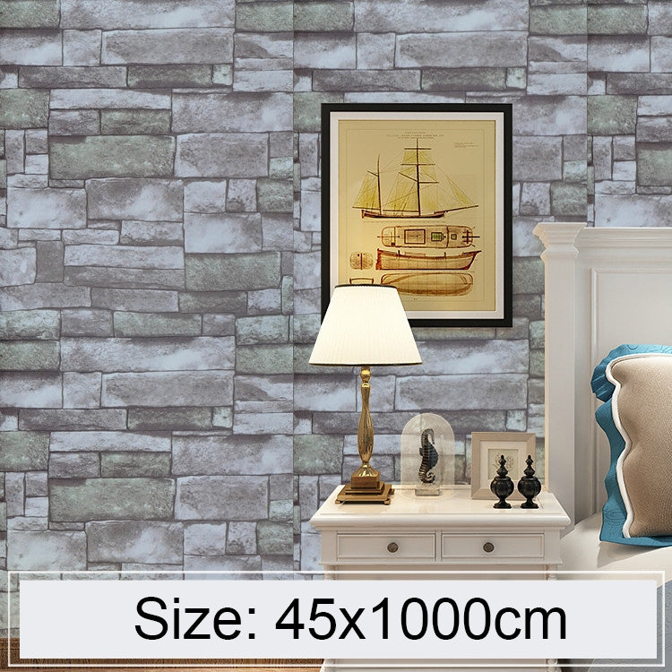 Grey 3D stone brick wallpaper roll, waterproof wall sticker with textured brick look