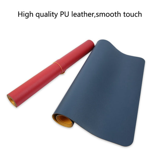 Double-sided PU leather desk mat roll set in red and blue with smooth finish
