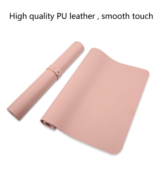 Rolled PU leather desk mat in light pink/apricot color