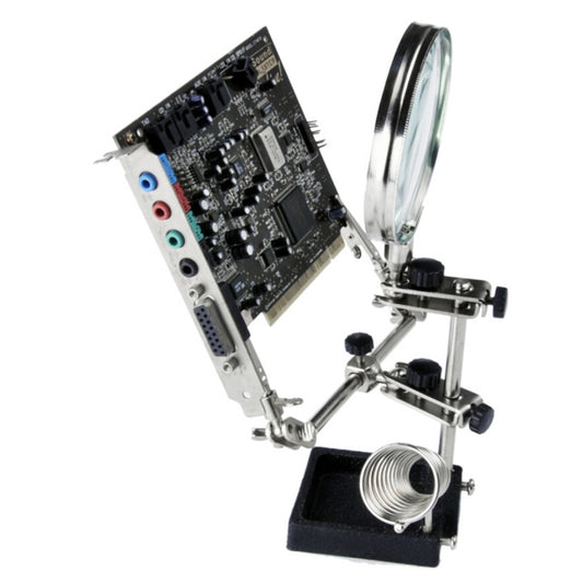 90mm Diameter 5X Multifunction Spring Iron Stand with Magnifying Glass, 5X