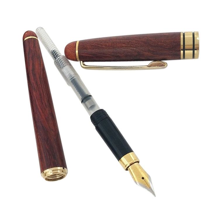 Fountain pen with cap, clear ink piston window, and fine gold nib