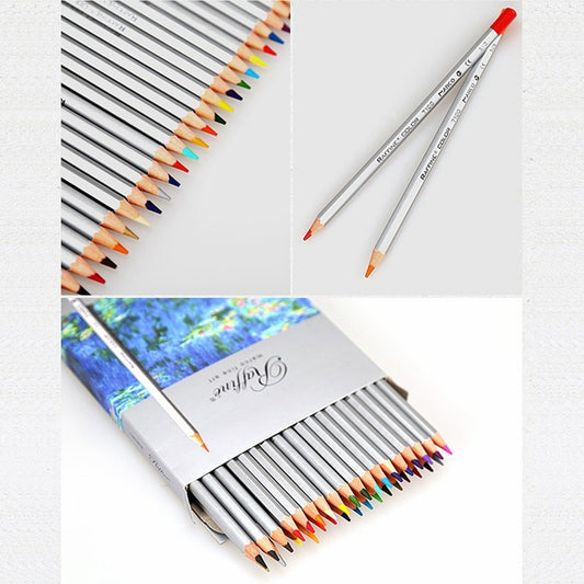 Wooden colored pencils set with multicolor sharpened tips in open box