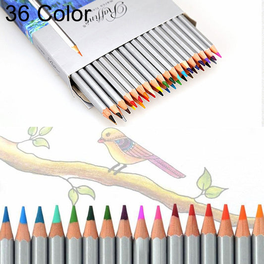 36-color wooden colored pencil set in cardboard box, pencil tips lined up