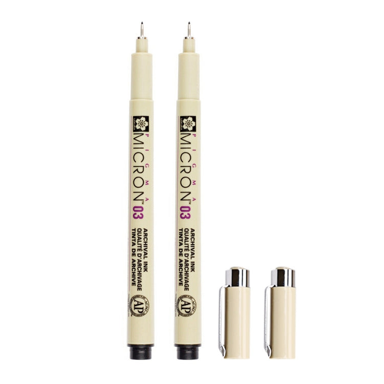 Archival pigment fineliner pens set, cream barrels, fine nib tips and two spare nib units
