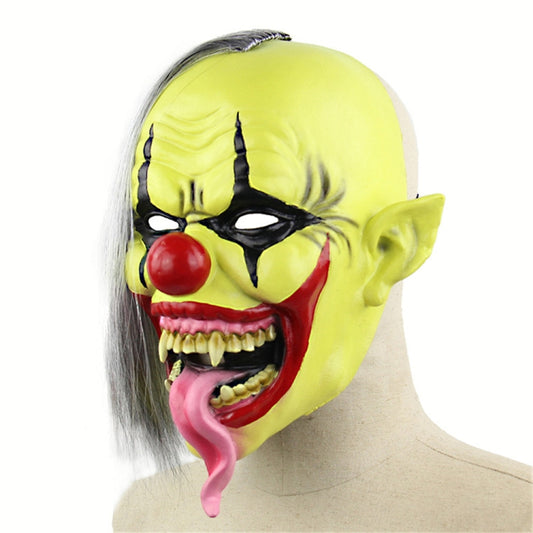 Halloween Festival Party Latex Green Face Clown Frightened Mask, with Hair, Green Face Clown