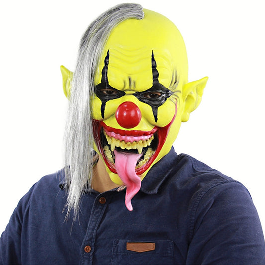 Halloween Festival Party Latex Green Face Clown Frightened Mask, with Hair, Green Face Clown