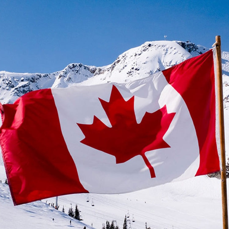 Canada flag polyester banner waving, red and white maple leaf on pole