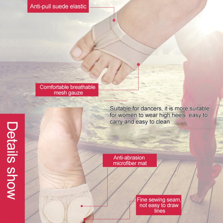 Beige mesh toe pad sock sleeve with anti-slip stitched forefoot pads