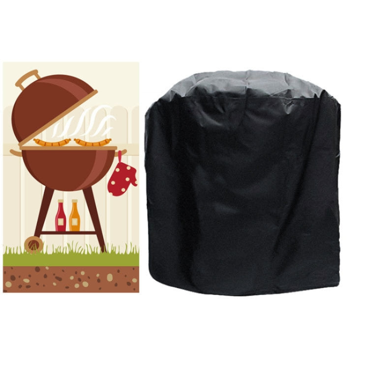Charcoal cylindrical grill cover with gathered top for outdoor weather protection