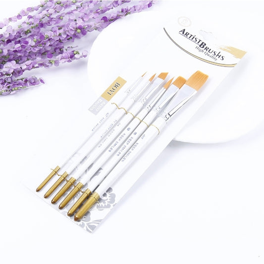 Set of six artist brushes with pointed nylon tips in clear plastic sleeve