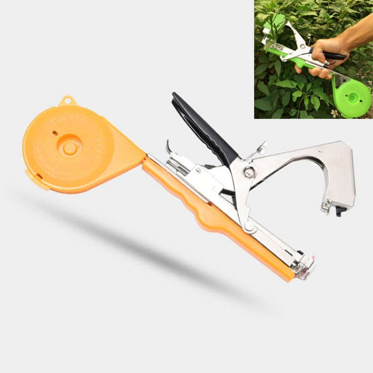 Yellow/orange plant tape tying machine with tape dispenser and trigger handle
