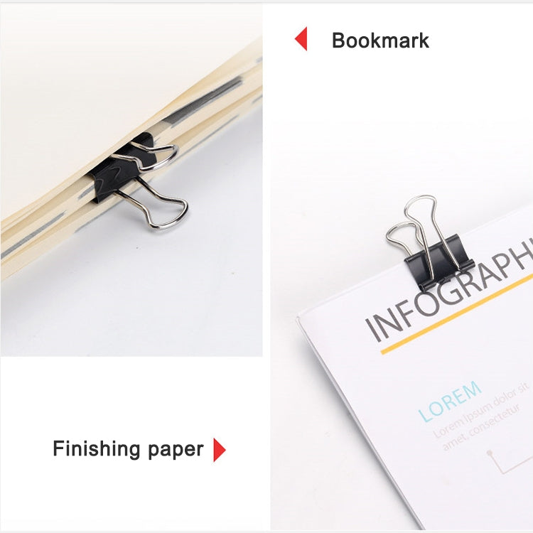 Black metal binder clip securing papers and cards, 51mm (20-pack)
