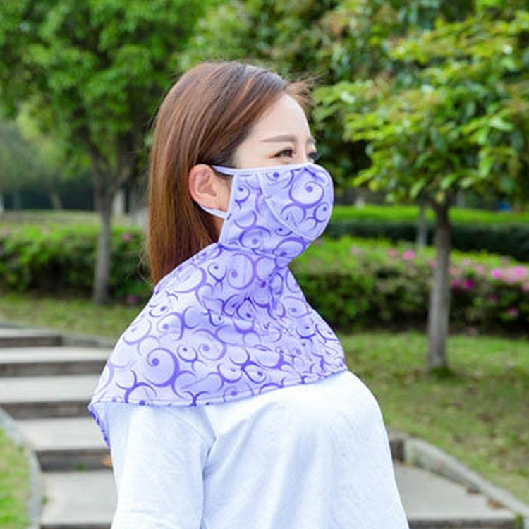 Anti-UV riding neck protector mask, lavender patterned face mask with neck drape