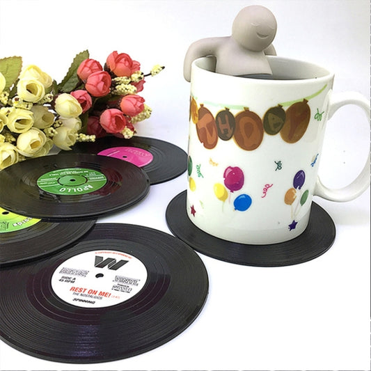 6 PCS/Set Retro Black Vinyl CD Record Drink Coasters Home Table Cup Mat Decor Coffee Drink Placemat Tableware Spinning, Diameter: 10.7cm, 6 PCS Cup Mat