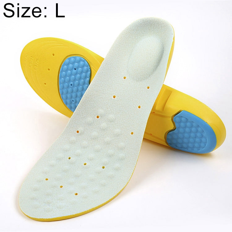 White and blue shoe insole pair with dotted top and blue anti-slip heel support