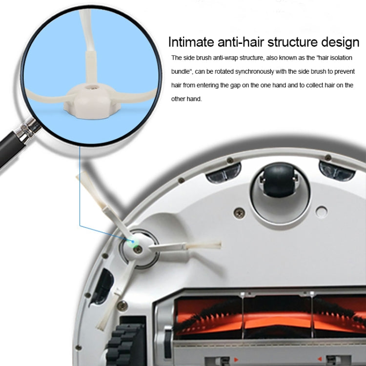 White side brush for robot vacuum with anti-hair bristle design