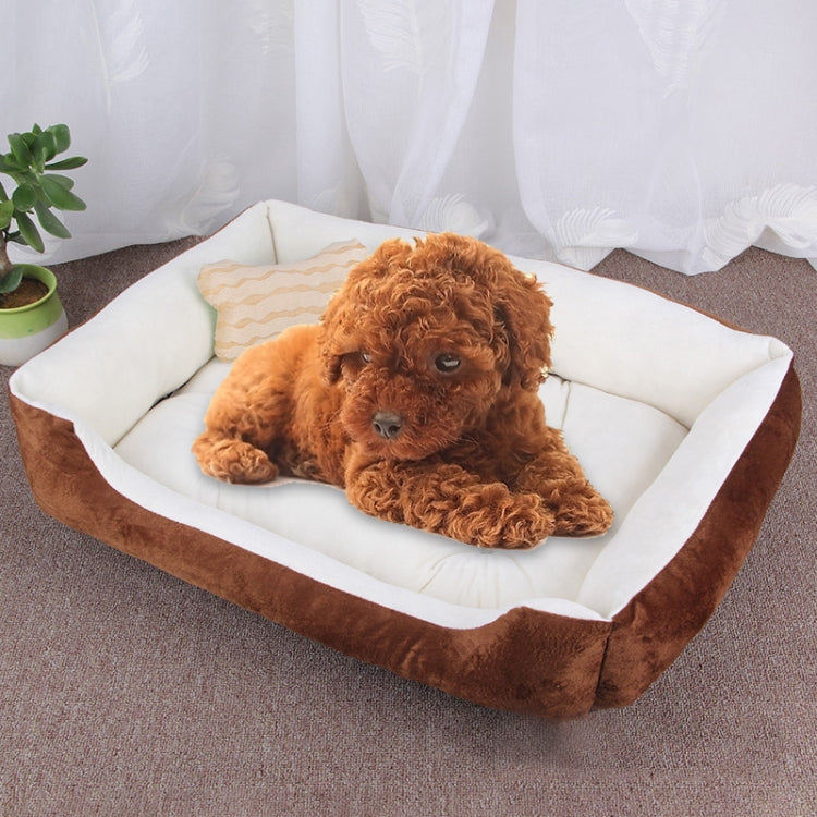 Square plush pet kennel mat with cream center and brown padded sides