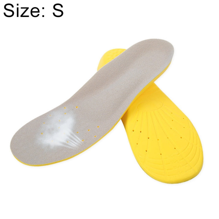 Pair of gray breathable shoe insoles with perforated top and yellow cushioning base