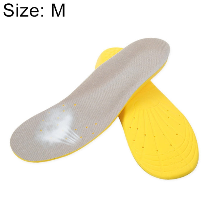 Pair of size M light grey breathable insoles with perforations and yellow base