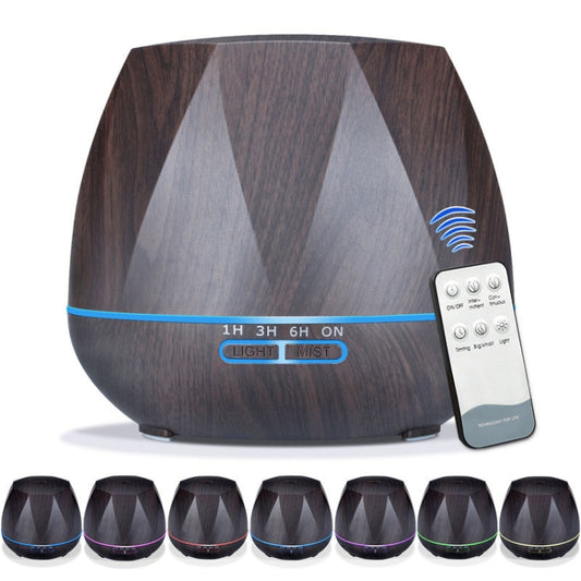 Dark wood grain ultrasonic humidifier with blue LED ring and wireless remote control