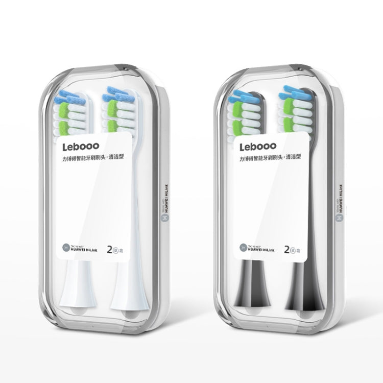 Blister pack showing two Lebooo smart toothbrush heads with green and blue bristles