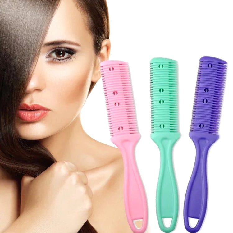 Set of 3 double-sided hair comb cutting tools in pink, teal, and purple