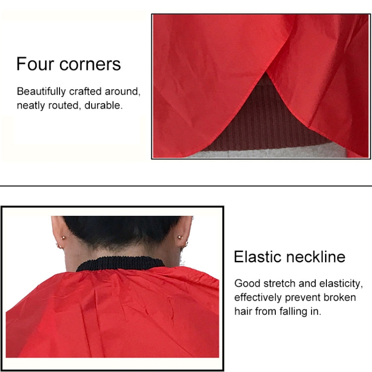 Red waterproof cape apron detail: elastic neck opening and reinforced corners