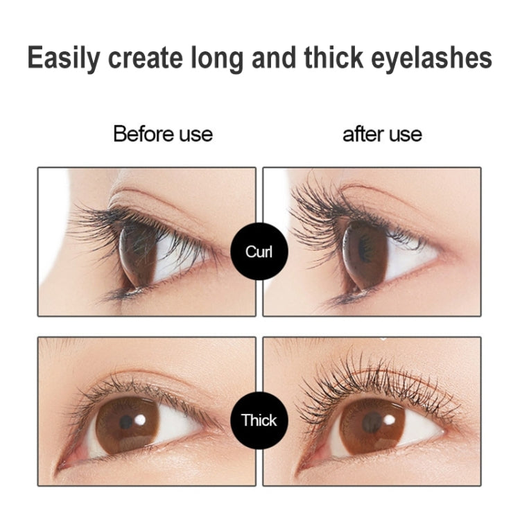 Eyelash before-and-after curl and thickness photos from heated curler