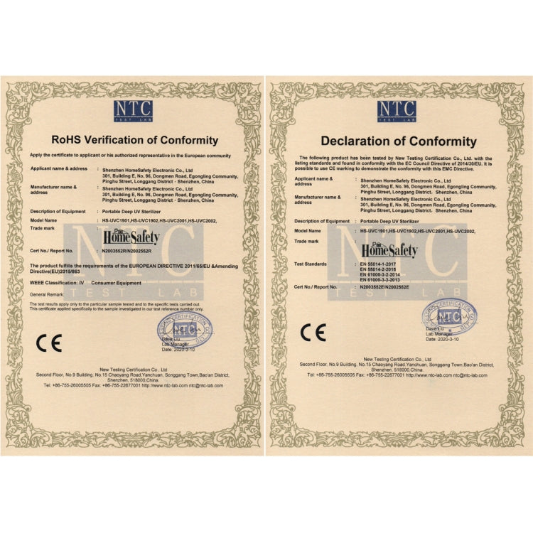 Compliance certificate documents with CE stamp and signatures, pair of pages
