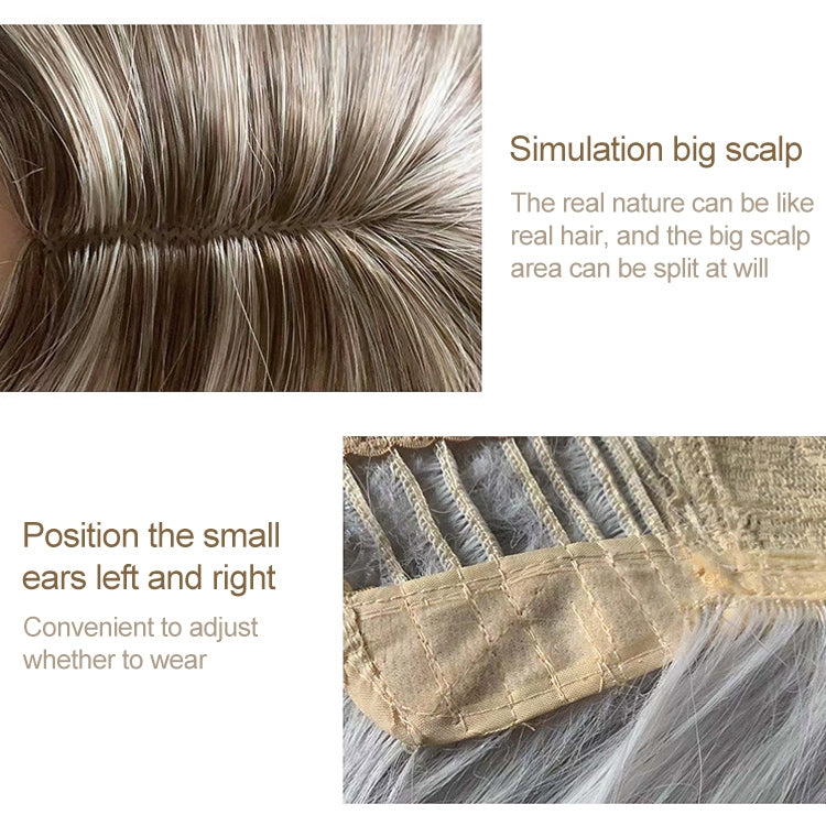 Wig cap details with simulated scalp, ear tabs, and adjustable straps