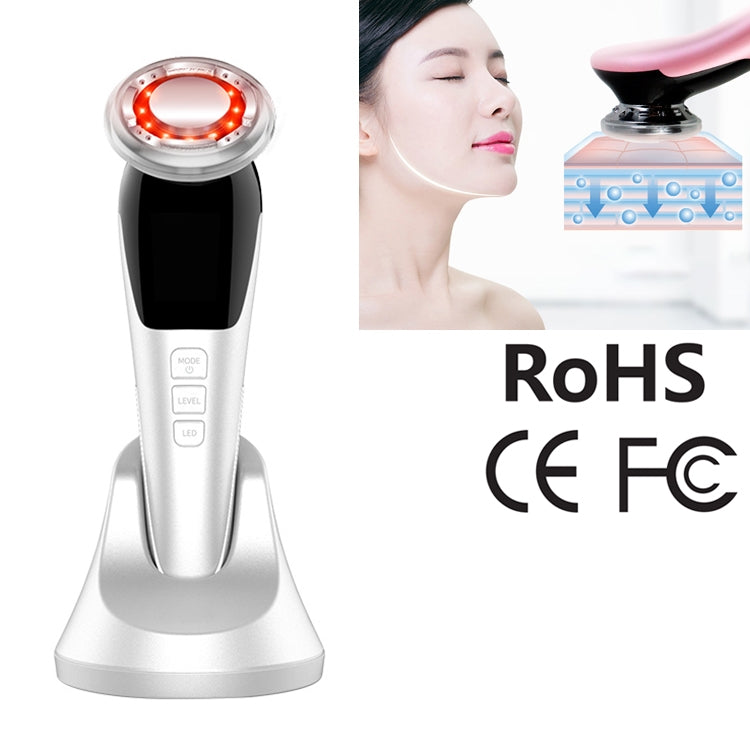 White/silver handheld facial beauty instrument with red LED light ring