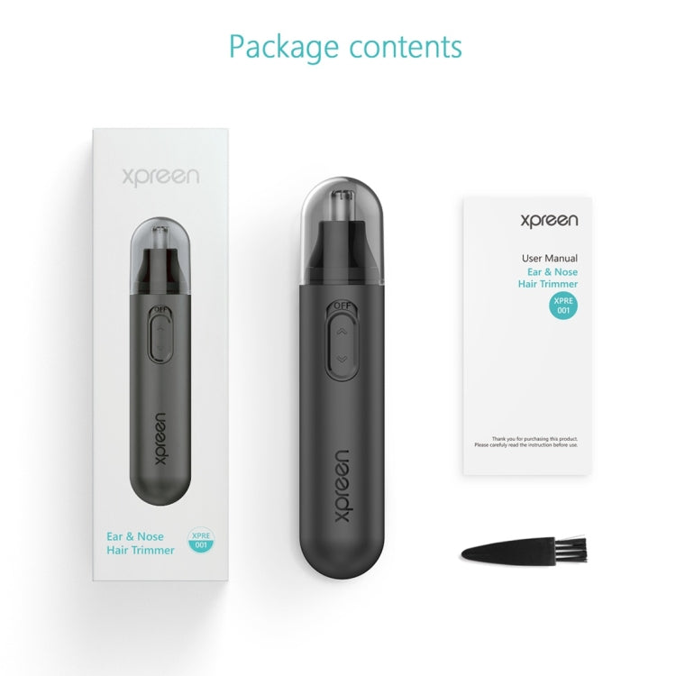 Black electric nose and ear trimmer kit with user manual and spare blade