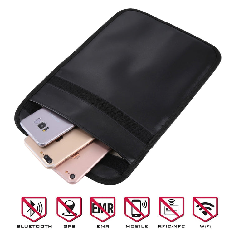 Black anti-radiation signal blocking phone case with built-in RFID/NFC and WiFi icons
