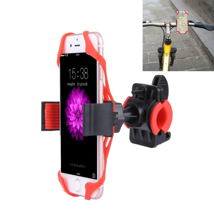 Red bicycle phone holder with flexible clip and 360° rotating mount for phone