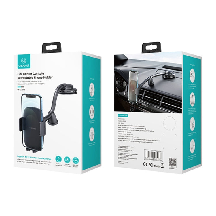 Boxed car center console retractable phone holder set, black and teal packaging
