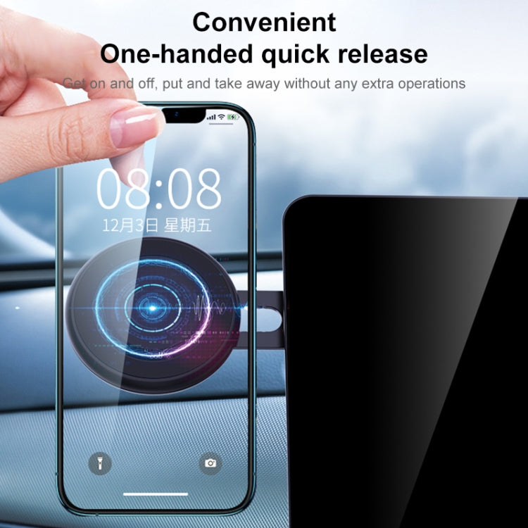 Magnetic car phone bracket with circular mount and smartphone attached